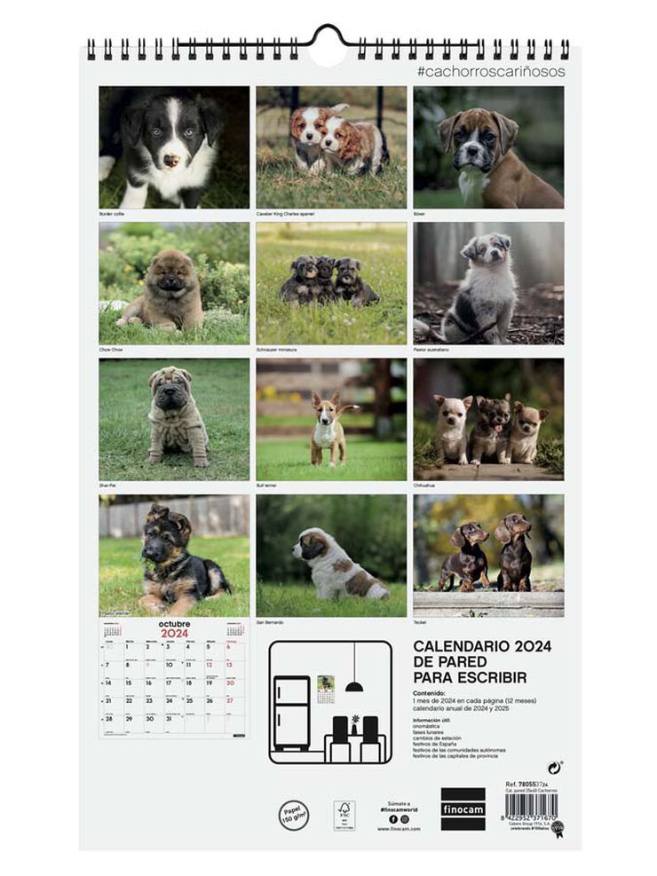 Calendario pared Finocam Esp 25X40 2024 Cachorros cas