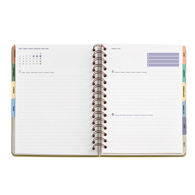 Agenda Miquelrius Plus Wire-O D&iacute;a P&aacute;gina Multiling&uuml;e Liberty Taupe 2027 Taupe