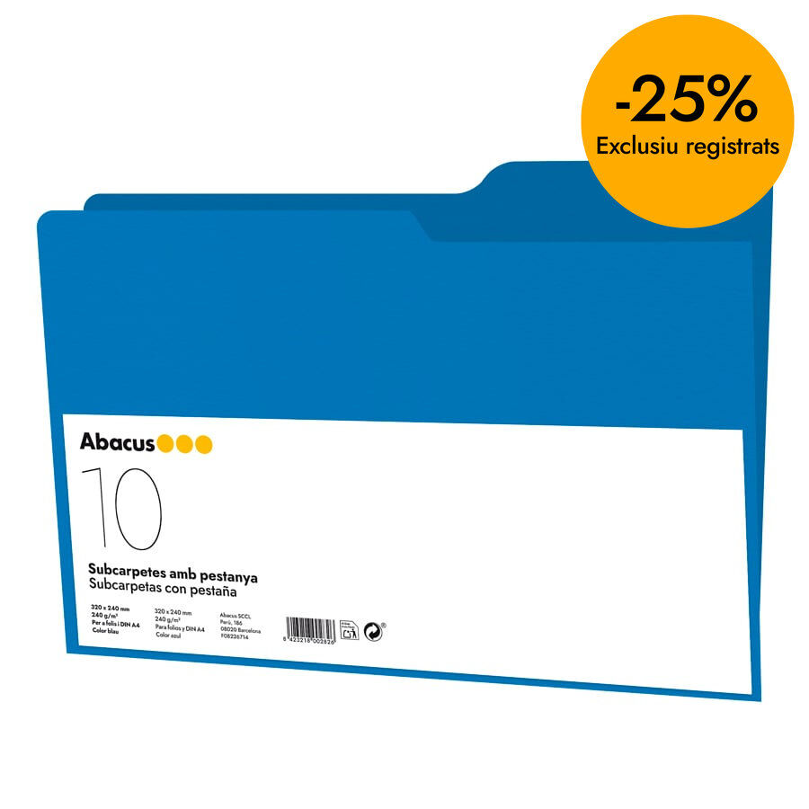 Subcarpeta Abacus A4 amb pestanya 240g blau 10u