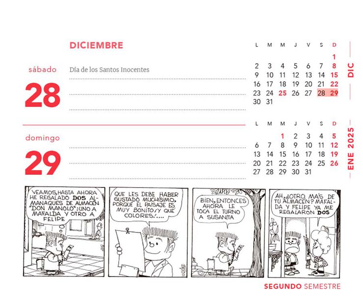 Calendario mesa Mafalda turquesa cast 2024