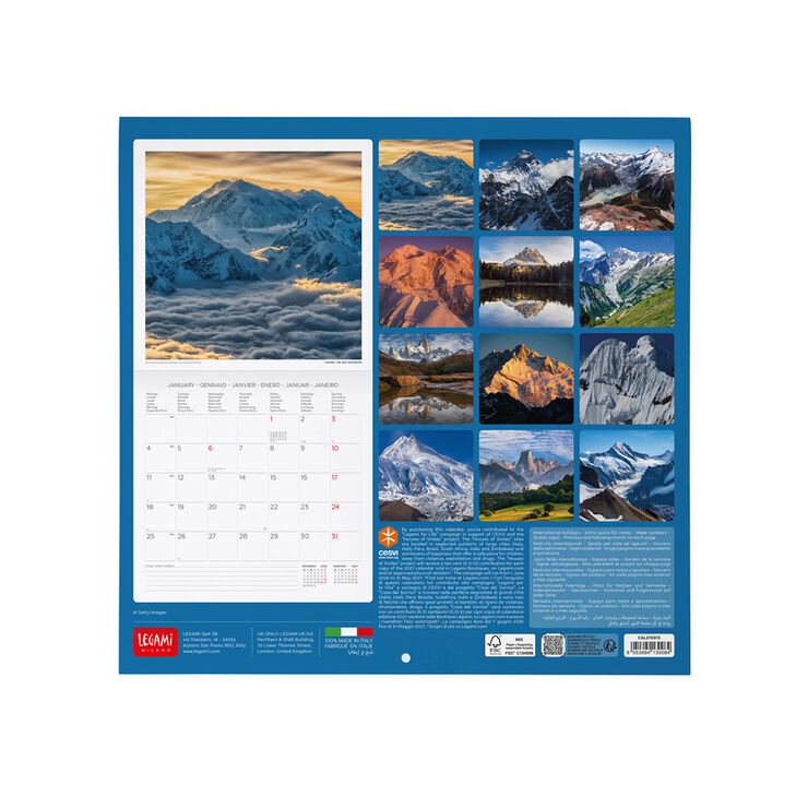 Calendario Legami 30x29 Pared Mountains Multiling&uuml;e 2027