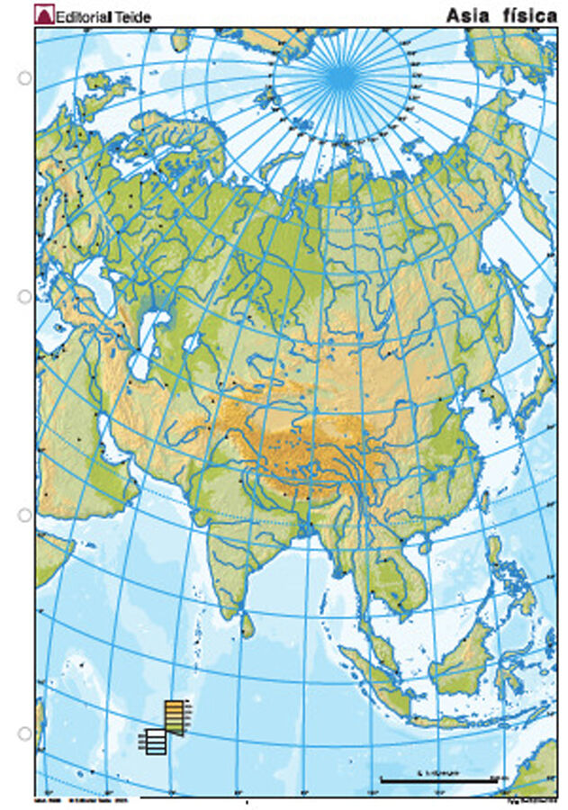 Mapa mudo Asia f&iacute;sica (Color) (25 uds.)