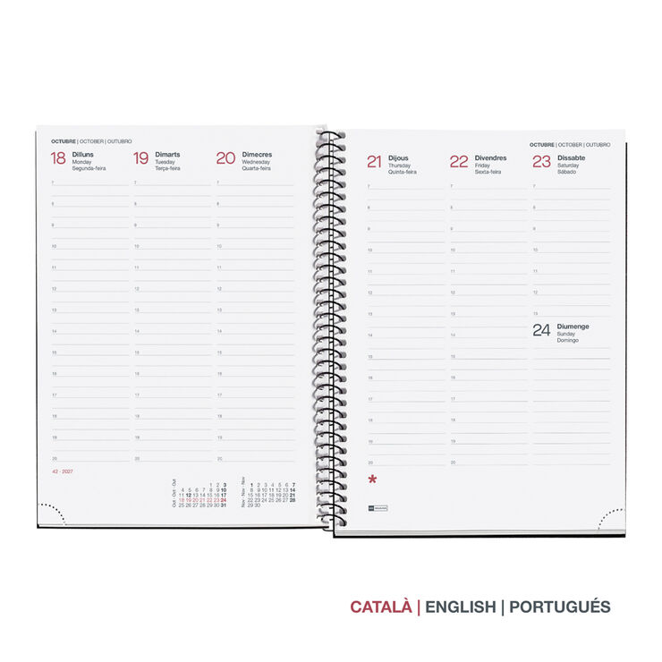 Agenda Miquelrius Especial Plus Setmana Vista Catal&agrave; Reciclat 2027 Blau Fosc