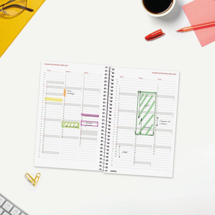 Agenda Finocam Year Setmana Vista Horitzontal 2027 Castell&agrave; Vermell