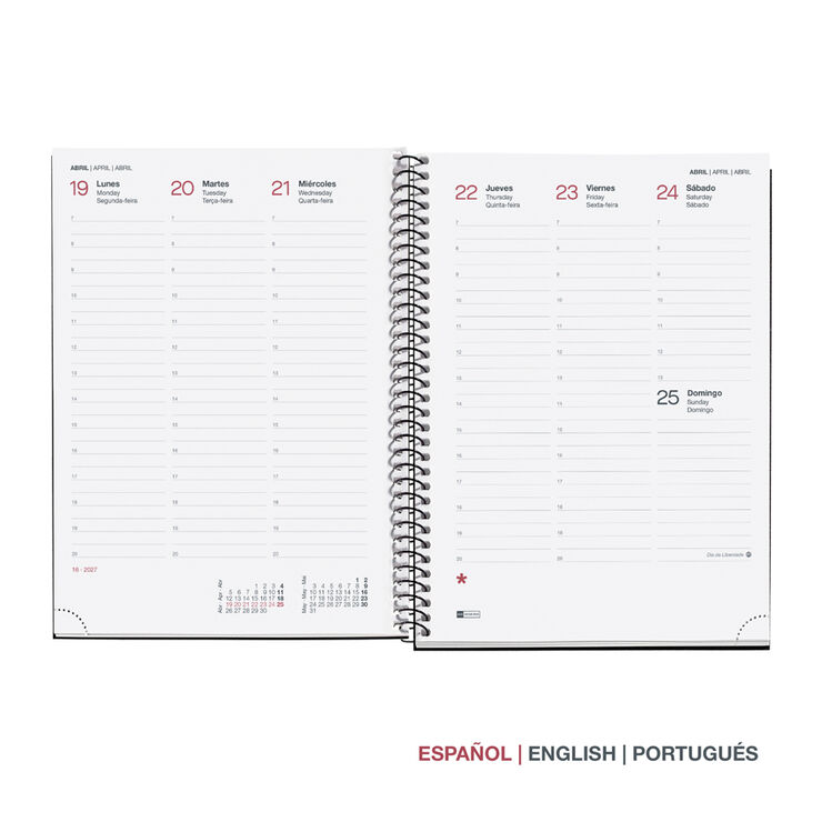 Agenda Miquelrius Espiral Plus Semana Vista Multiling&uuml;e 2027 Azul Marino
