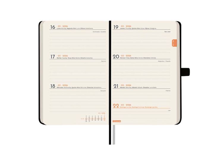 Agenda Finocam Textura M2 sem/vista horizontal cas 2026 negro