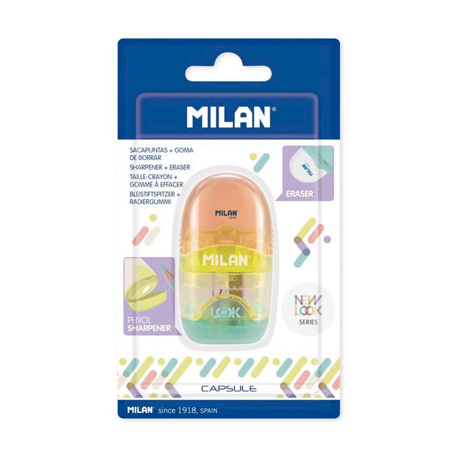 Sacapuntas + goma Milan Capsule Fluo