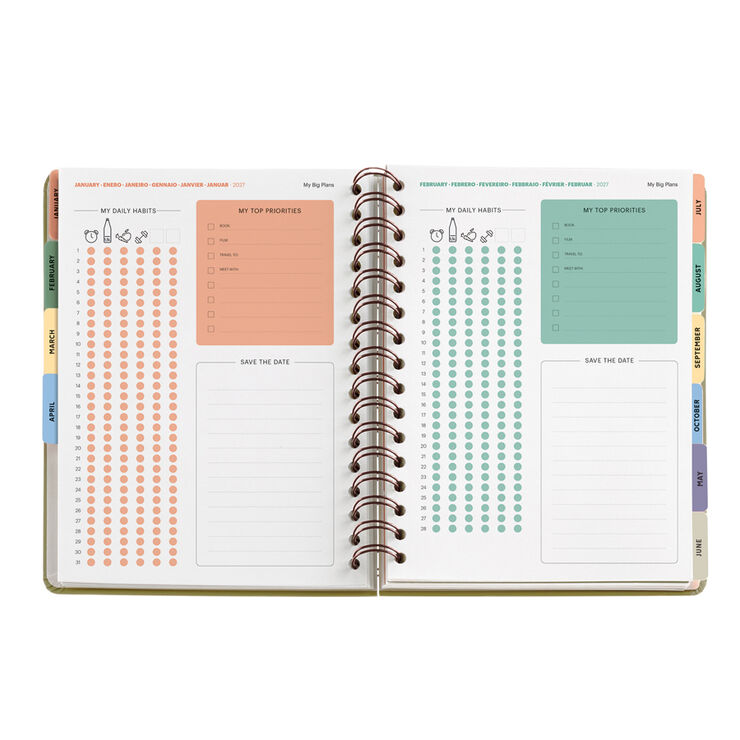 Agenda Miquelrius Plus Wire-O Dia P&agrave;gina Multiling&uuml;e 2027 Liberty Brown