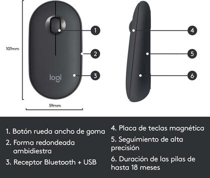 Ratón Logitech Bluetooth Pebble M350 Grafito