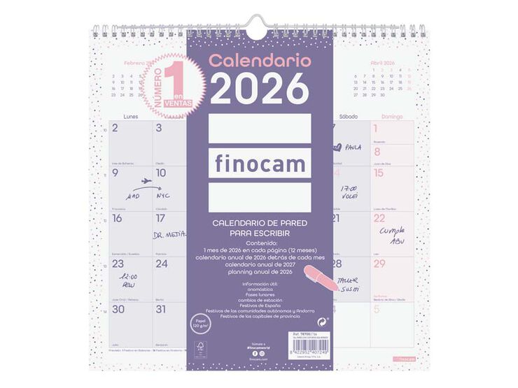 Calendario pared Finocam Chic Escribir 30x30 2026 castellano lila