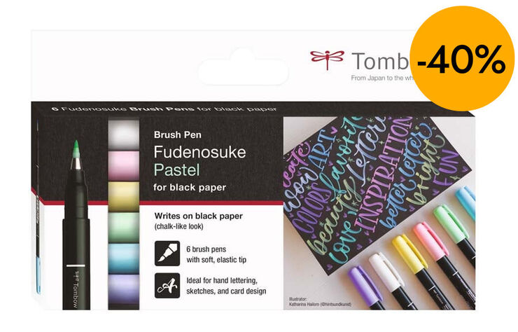 Retoladors Tombow Fudenosuke pastel 6 colors