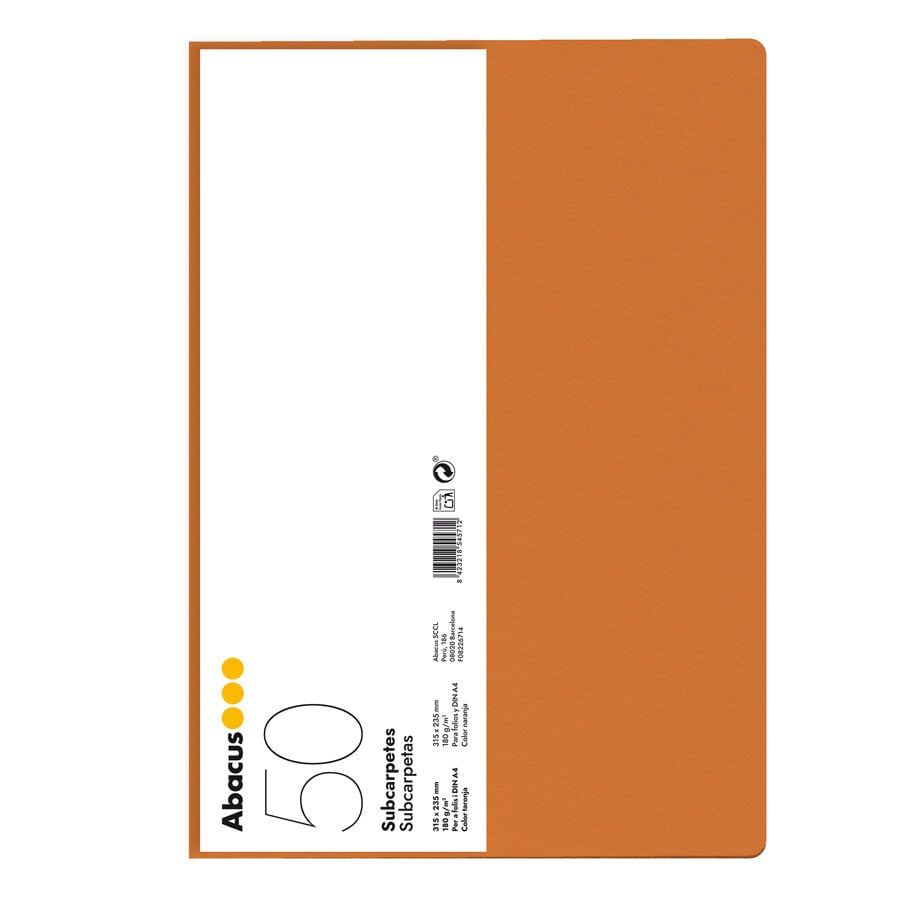 Subcarpeta Abacus A4 180g naranja 50u