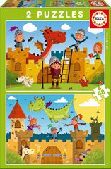 Puzle 2x48 piezas Dragones y caballeros