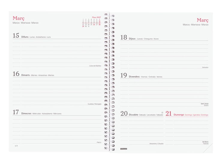 Agenda Finocam Design Collection Setmana Vista Horitzontal 2027 Catal&agrave; Flora