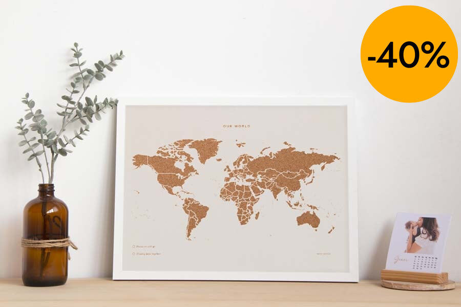 Mapa corcho M Miss Wood blanco con marco