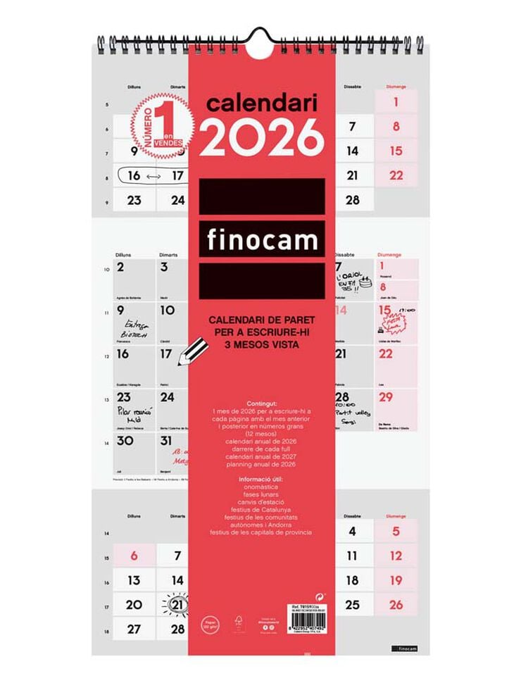 Calendario pared Finocam Escribir 3M/V 2026 catalán