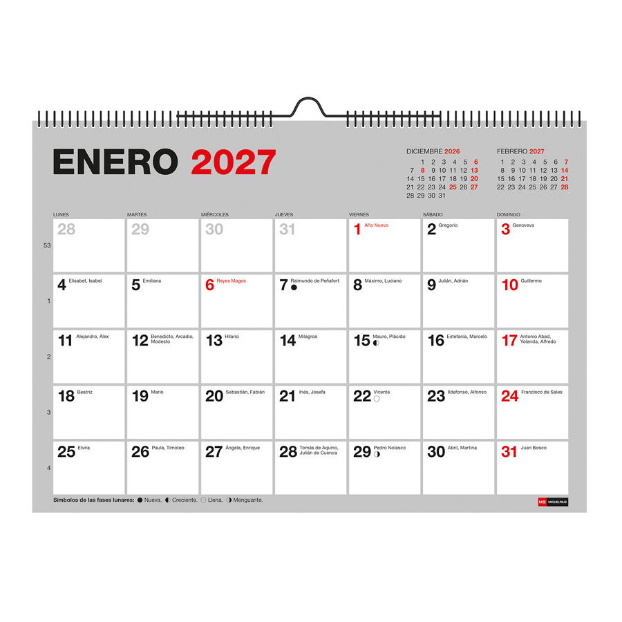 Calendario Miquelrius Pared 21x15 Castellano 2027 B&aacute;sico