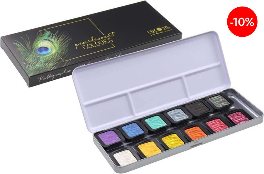 Acuarela FINETEC&reg; Rainbow nacarado 12 colores