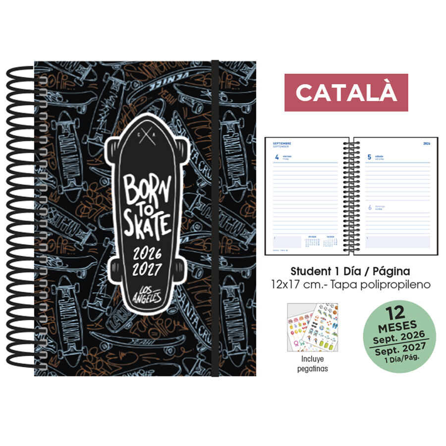 Agenda Escolar Espiral Paperblanks Dia/P&agrave;gina Catal&agrave; 2026-2027 Skateboard