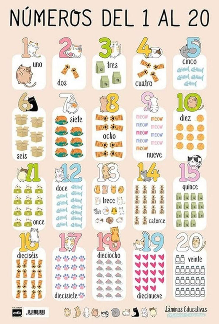 Lámina educativa Números del 1 al 20