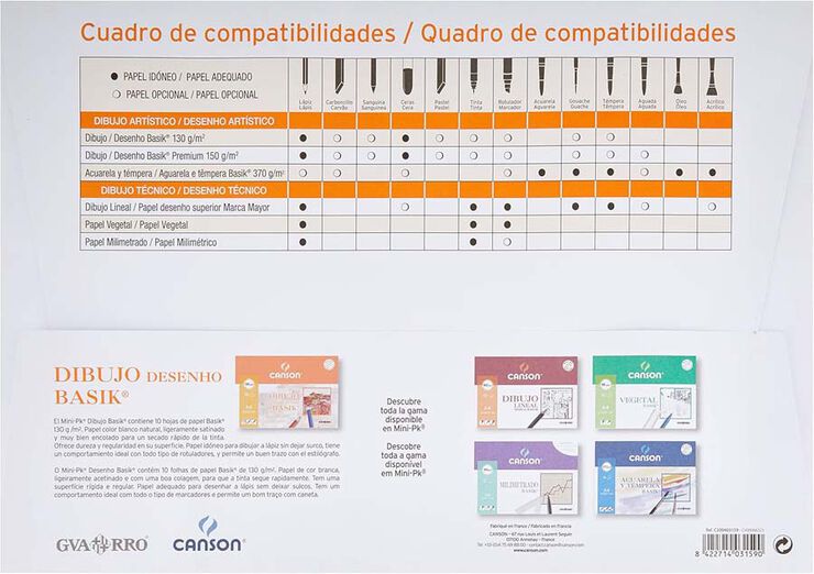 Papel Dibuix Canson Basik A3 130g 10 hojas