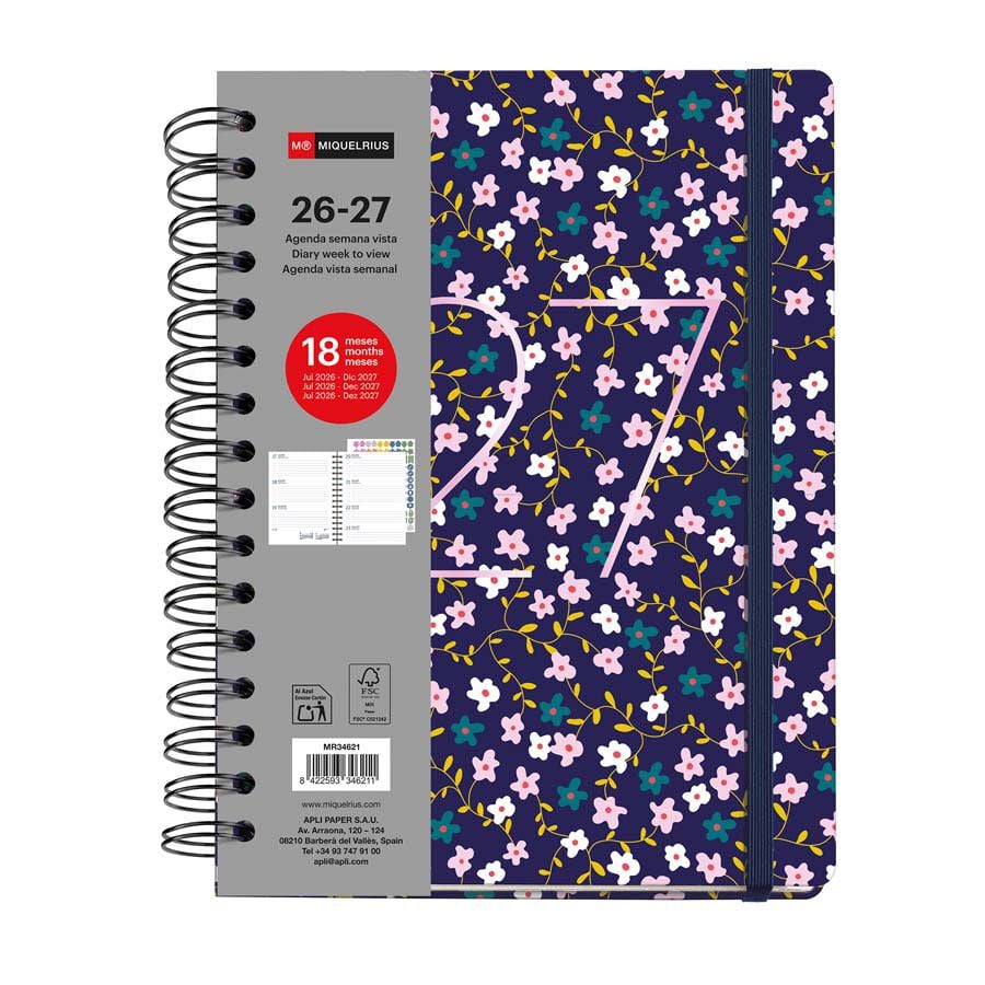 Agenda Miquel Rius 18 Meses Wire-O Plus sem/vista multiling&uuml;e 2026-2027 Lilac