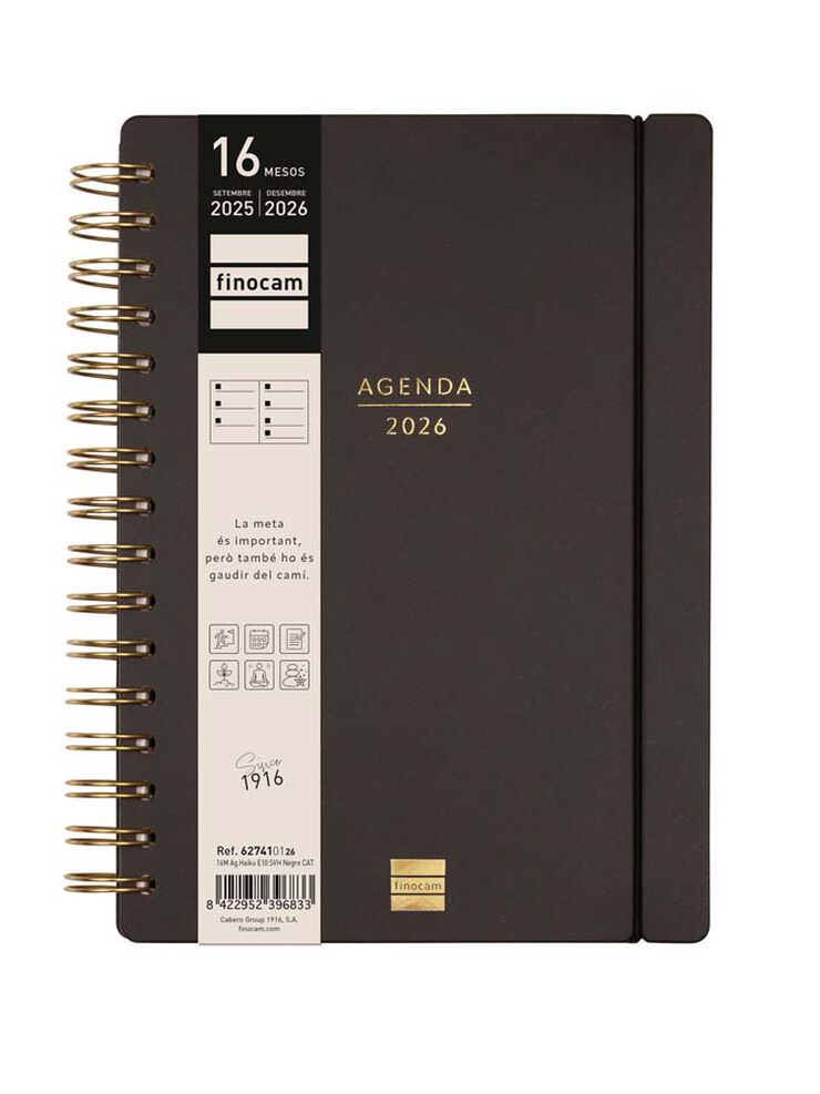 Agenda Finocam 16 mesos Haiku E10 setm/vista cat 2025-26 negre