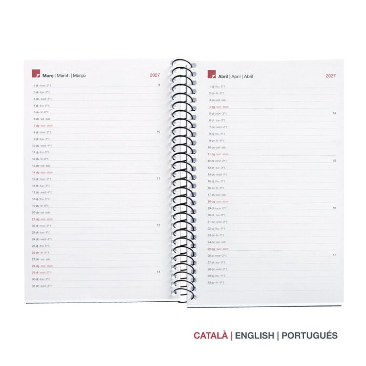 Agenda Miquelrius Espiral Activa Semana Vista Catal&aacute;n 2027 City Rojo