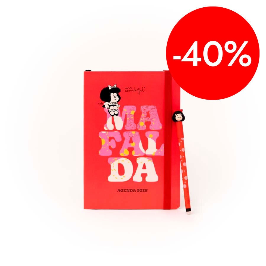Set Agenda Mafalda A5 sem/vista 2026 cast + Bol&iacute;grafo