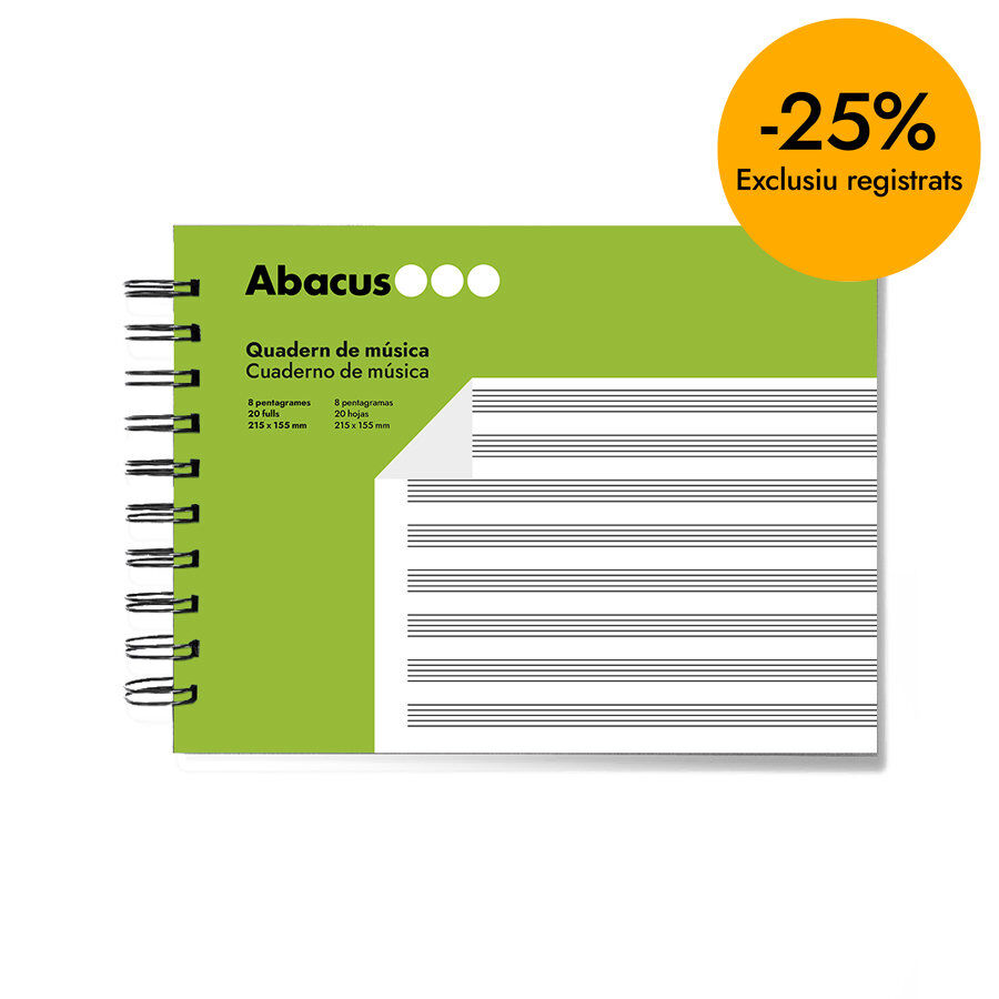 Cuaderno M&uacute;sica 8 pentagramas Abacus A5 20 hojas