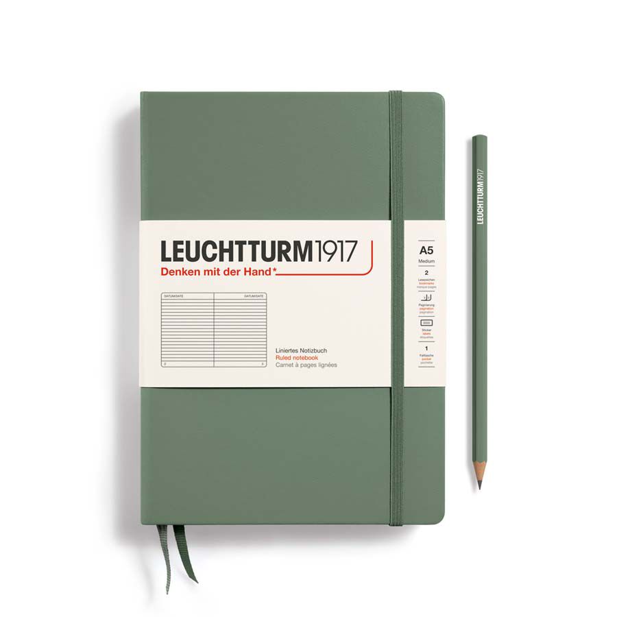 Libreta Leuchtturm A5 tapa dura raya oliva