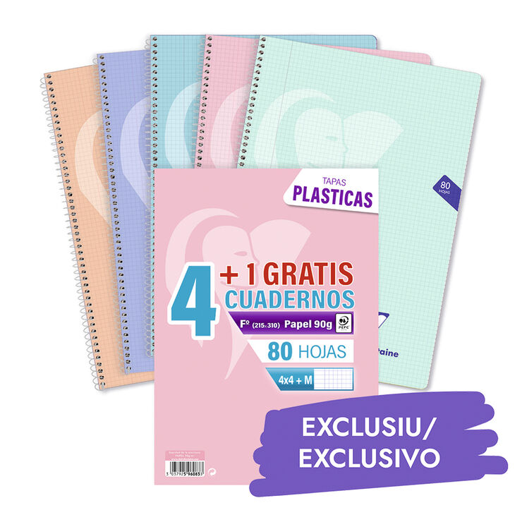Pack 4+1 Libretas Espiral Folio Clairefontaine Pack 4+1 Libretas Espiral Folio Clairefontaine