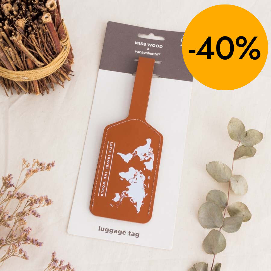 Etiqueta equipaje Miss Wood Vacavaliente marr&oacute;n