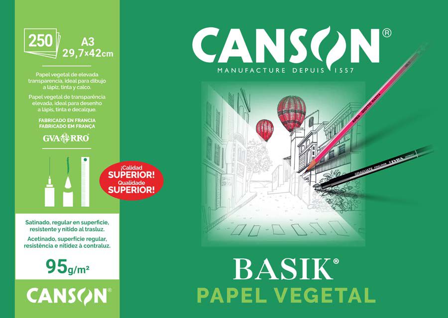Paper Canson Basik Vegetal A3 95g 250 fulls