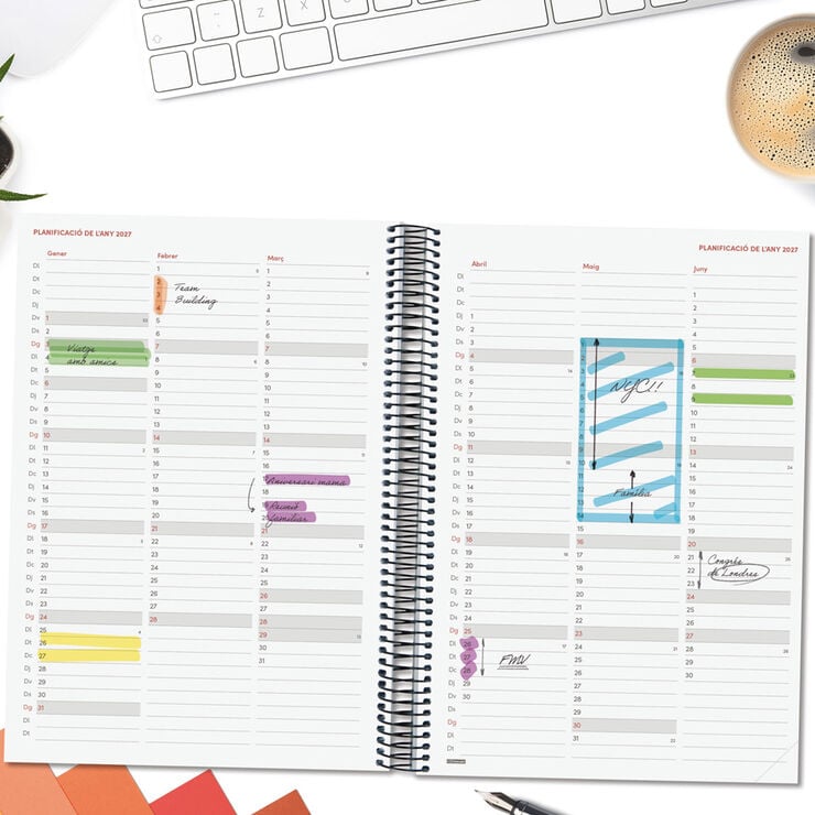 Agenda Finocam Opaque D&iacute;a P&aacute;gina 2027 Catal&aacute;n Azul