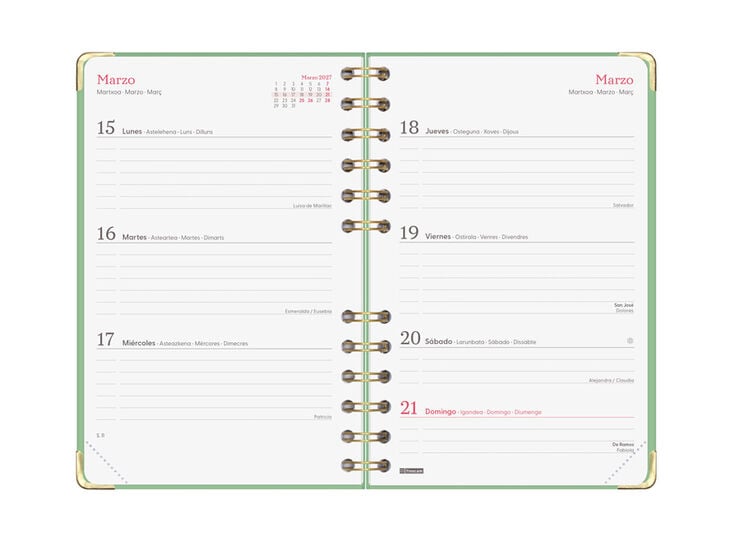 Agenda Finocam Alma Setmana Vista Horitzontal 2027 Castell&agrave; Verd