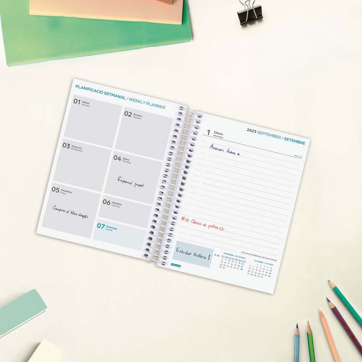 Agenda Finocam escolar Cool 1/8 dia/pàg cat 2025-26 verd