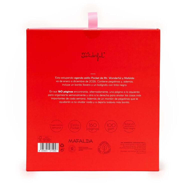 Set Agenda Mafalda A6 sem/vista 2026 cast + Llavero