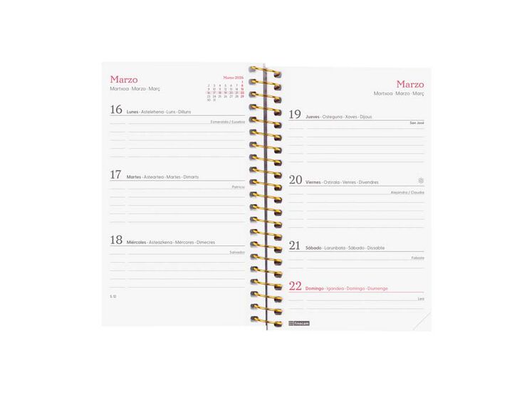 Agenda Finocam Design Collection E3 sem/vista horizontal cas 2026 Flora