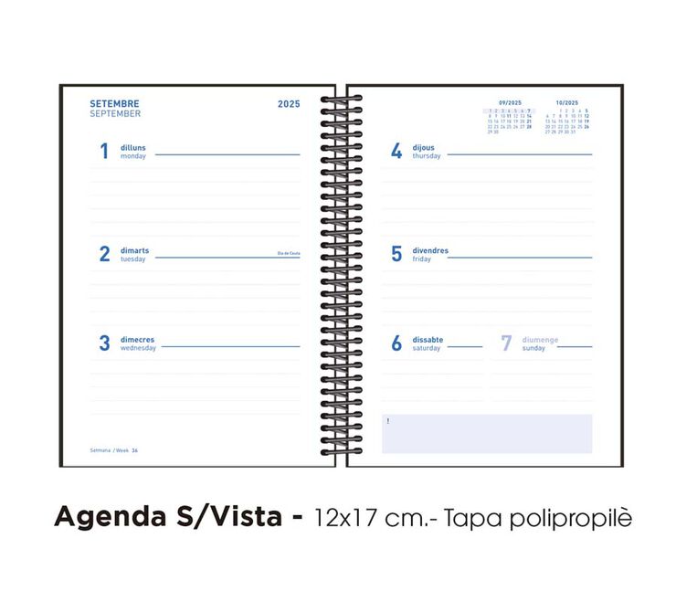 Agenda escolar Senfort 16 meses sem/vista catalán 2025-26 azul pastel