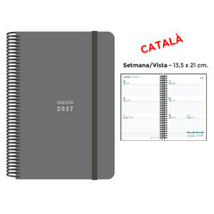 Agenda Espiral Finocam 13,5x21 cm Catal&aacute;n Semana Vista 2027 Gris