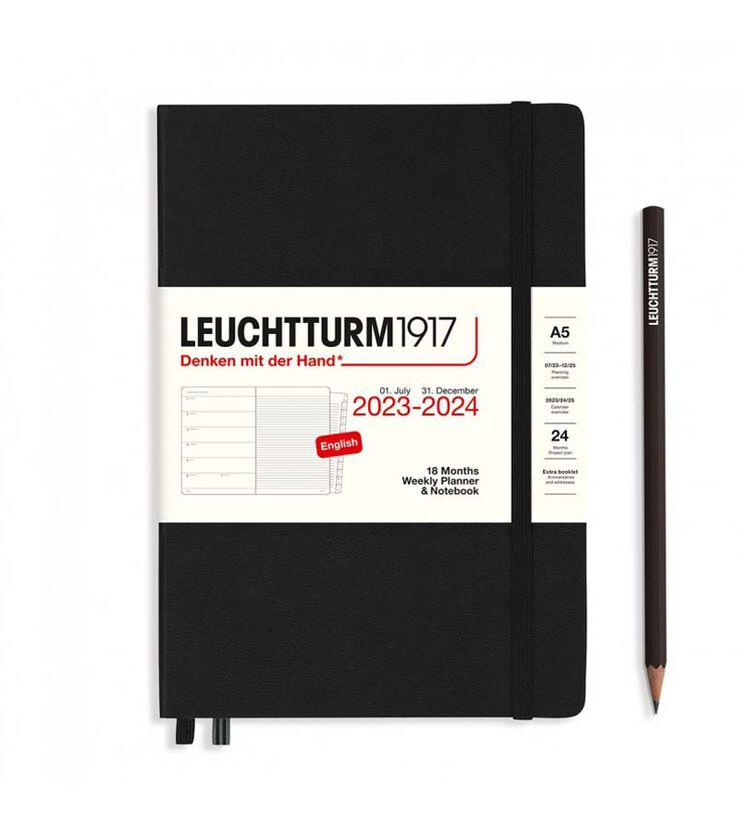 Agenda Leuchtturm 18 meses A5 S/V+notas 2024 medium negro