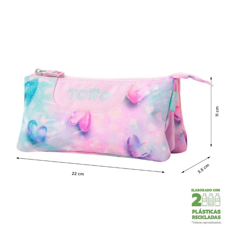 Estuche triple Totto Glitter Shiny Heart