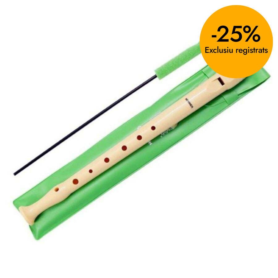 Flauta soprano con limpiador y funda verde