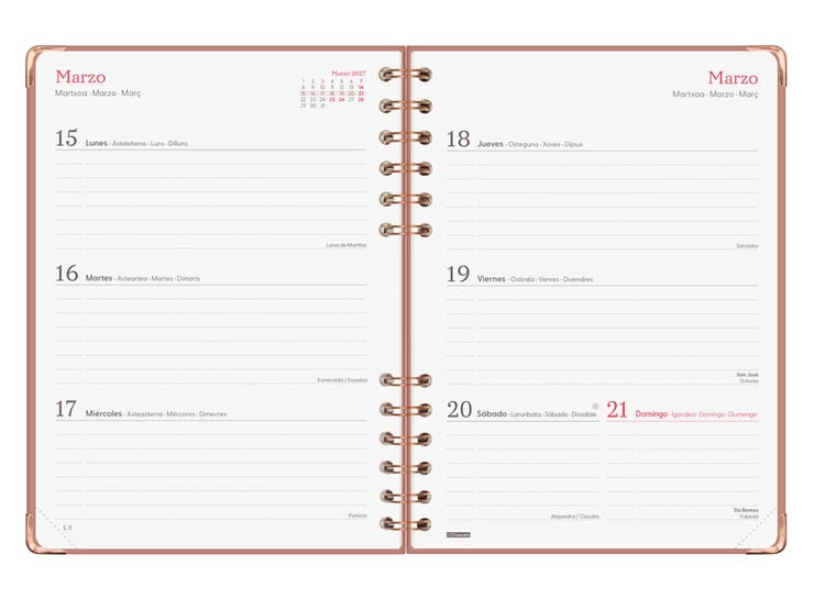 Agenda Finocam Alma Setmana Vista Horitzontal 2027 Castell&agrave; Rosa