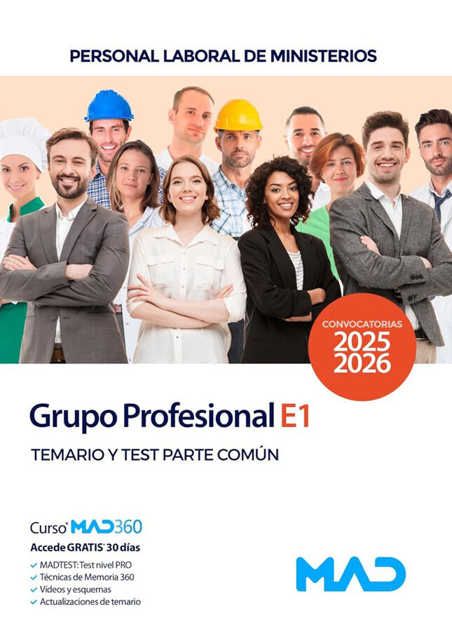 Personal Laboral de Ministerios Grupo Profesional E1. Temario y Test Parte Com&uacute;n