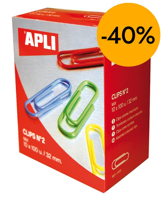 Clips Apli No.2 32mm colores surtidos 100u
