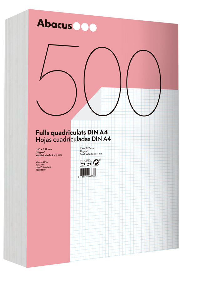 Papel impreso Abacus con cuadr&iacute;cula 4x4 500 hojas