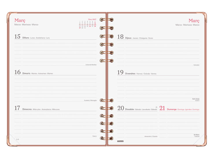 Agenda Finocam Alma Semana Vista Horizontal 2027 Catal&aacute;n Rosa