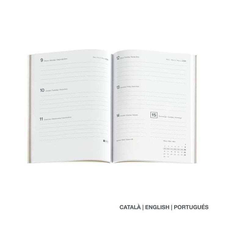 Agenda Miquelrius Journal 12x16 sem/vista catalán 2026 Luxor negro